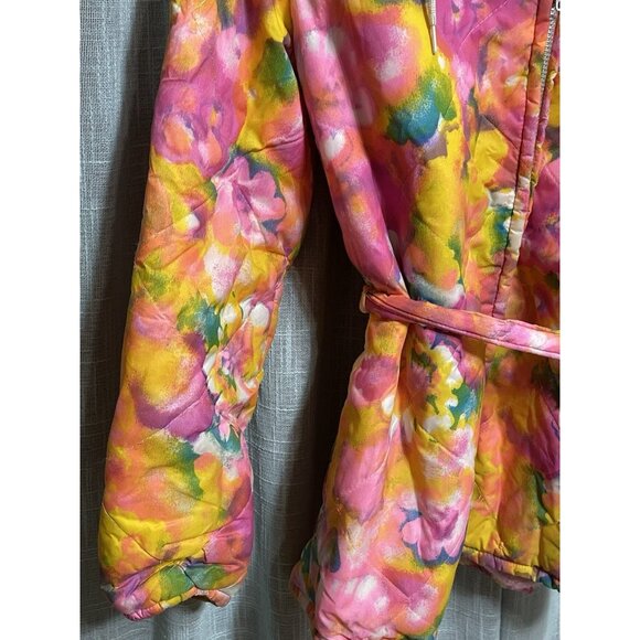 Vintage Suzie Belle Fashion Belted Hooded Lined Child Size 14 Bright Floral Coat - Picture 3 of 14